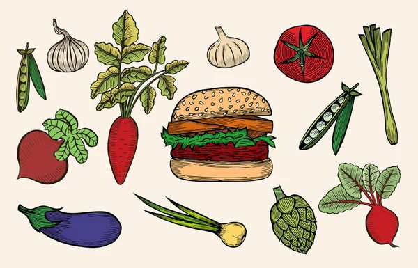 Set avec hamburger . — Image vectorielle