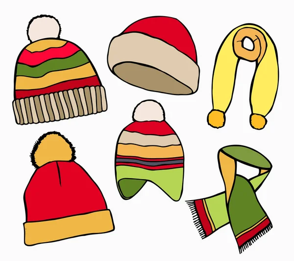 Зимняя шляпа, шарфы — стоковый вектор