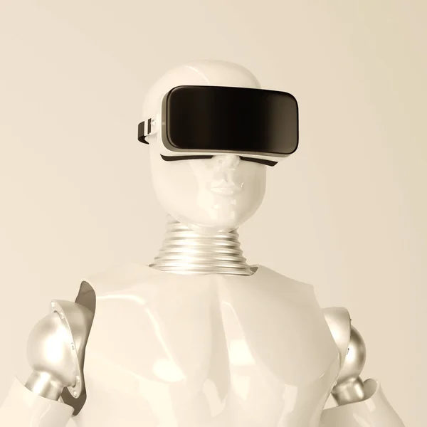 Robot in de VR-bril — Stockfoto