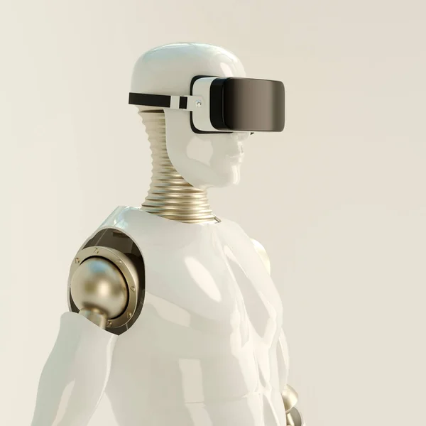 虚拟现实眼镜中的机器人 — 图库照片