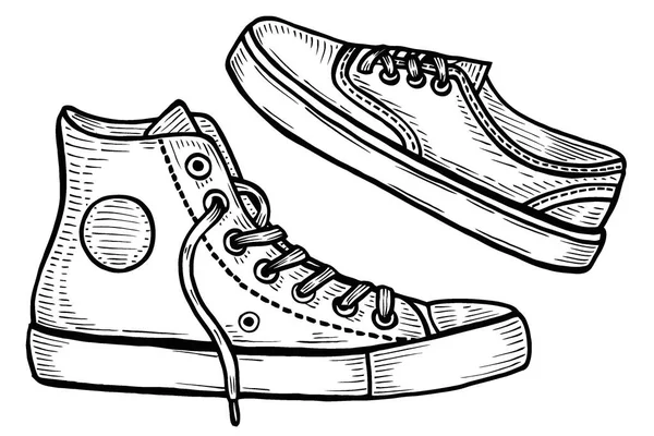 El çekilmiş iki spor ayakkabı. — Stok Vektör