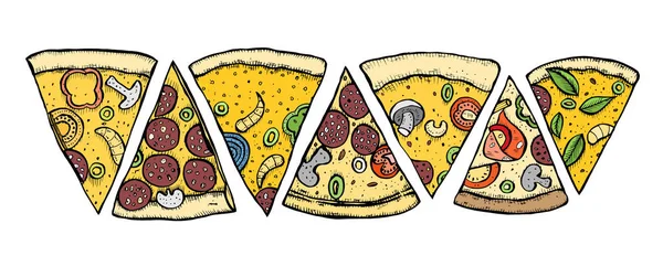 Pizza disegnata a mano — Vettoriale Stock