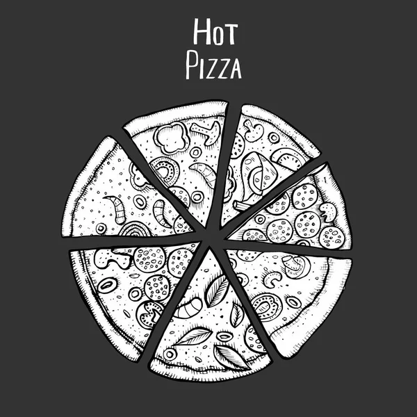 Pizza hand dras — Stock vektor