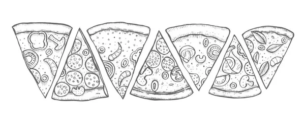 Pizza von Hand gezeichnet — Stockvektor