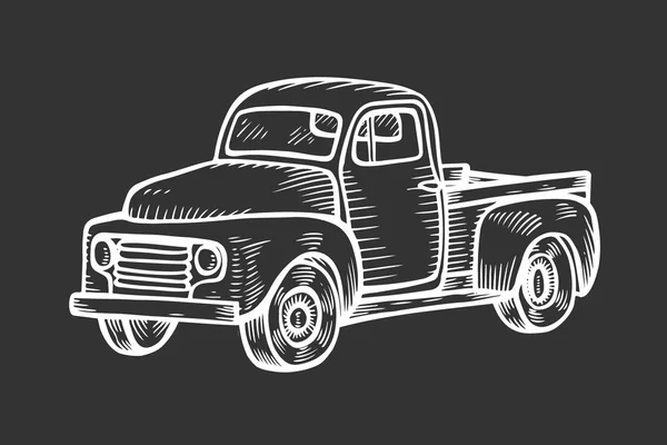 Camion Stile Vintage Inciso Illustrazione Disegnata Mano Vettoriale Isolata Sfondo — Vettoriale Stock