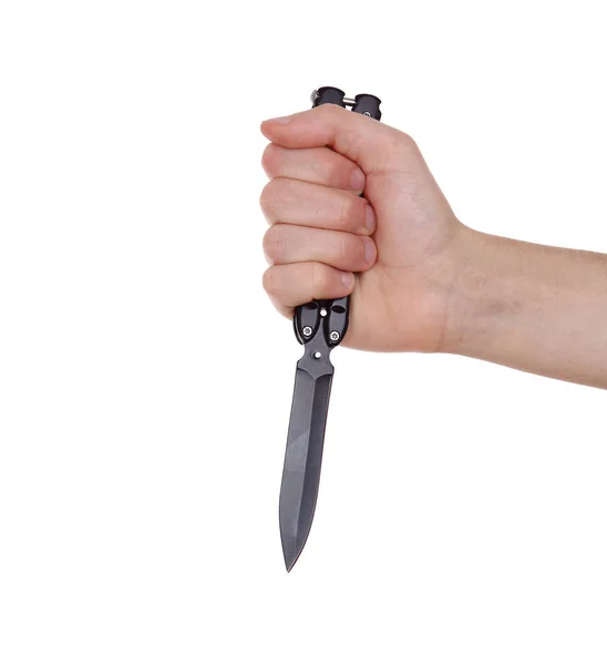 Hand holding knife isolated on white background — Stock Photo, Image