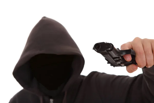 Unknown dangerous attacker with a gun — Stock Photo, Image