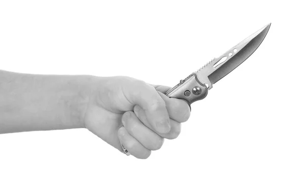 Mão segurando faca isolada no fundo branco — Fotografia de Stock