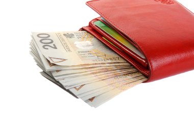 M-cüzdan ile üzerine beyaz izole Polonya Zlotisi.