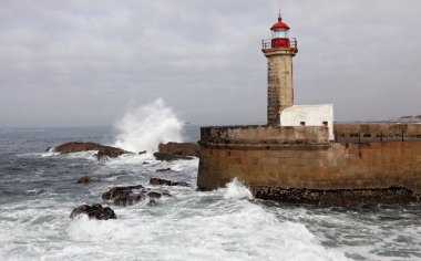 Douro nehir ağzı Foz Felgueiras fenerinde yapmak Douro, Porto, Portekiz.