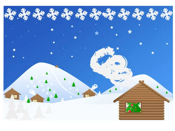 Пейзаж Зимнее Рождество Снежная ночь. Векторная иллюстрация — стоковый вектор