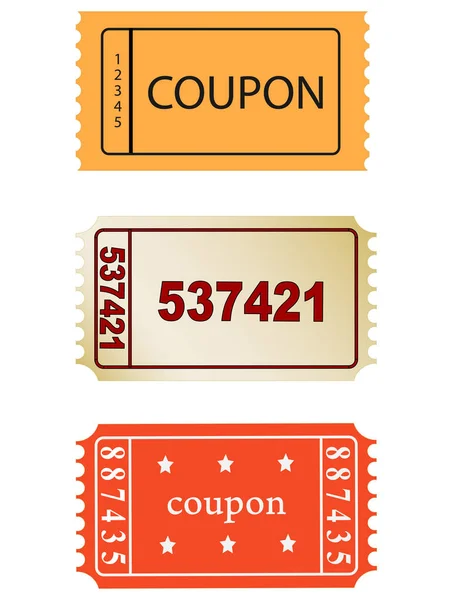 Aantal ticket pictogrammen, vector, vector coupon, EPS-10 — Stockvector