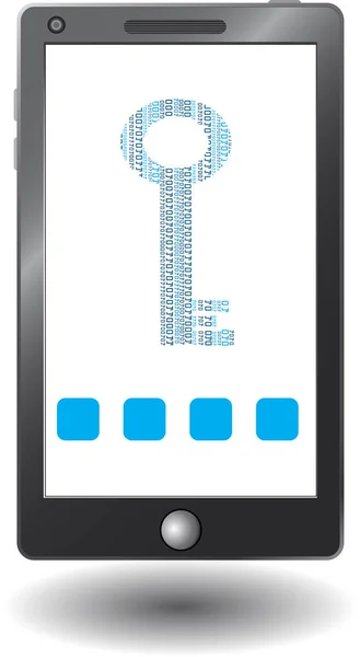 Smartphone vector con llave de seguridad virtual, icono — Archivo Imágenes Vectoriales