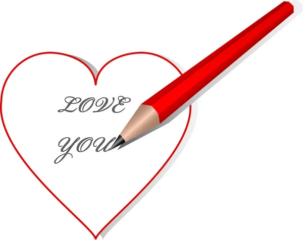 Rood hart wit "Love you" tekst — Stockvector