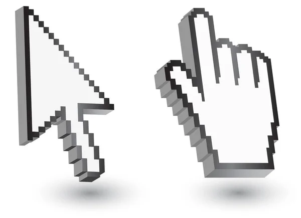 Kursory, ikony pikseli: myszy ręka strzałka. — Wektor stockowy