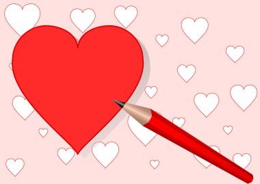 Kalp ve kırmızı kalem, vektör