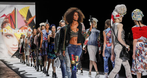 Models at Desigual runway show