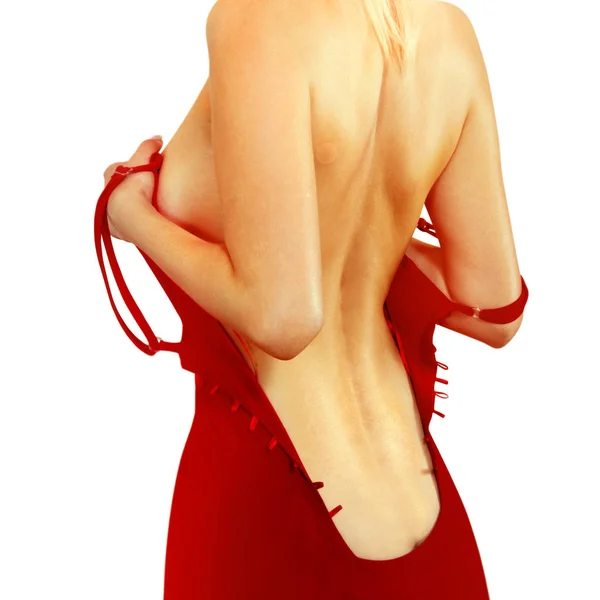 Baksidan av kvinna i röd klänning l — Stockfoto