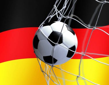 Futbol topu Alman bayrağı arka plan üzerinde