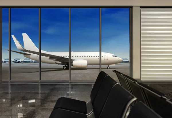 Fönster i tomma flygplats — Stockfoto