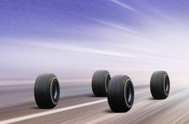 four tires on winter road clipart