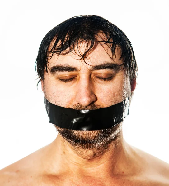 Man with black tape — Stock Photo, Image