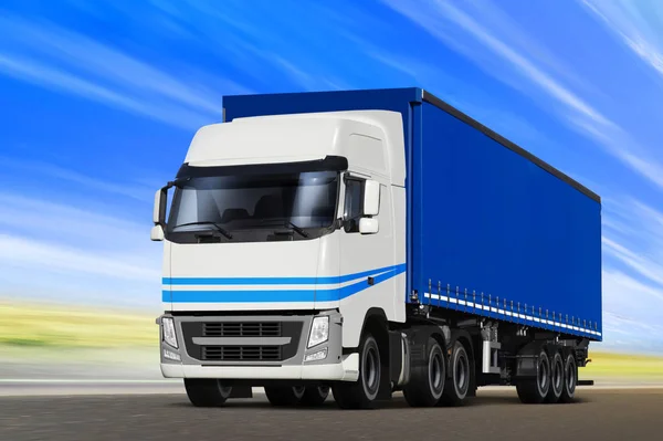 Blue truck goes on the way — Stock Photo, Image