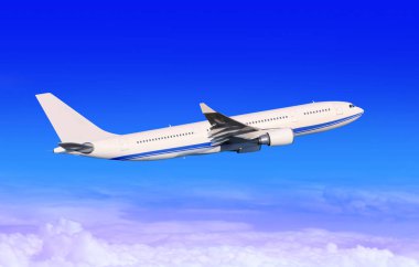 white passenger aircraft in blue sky  clipart
