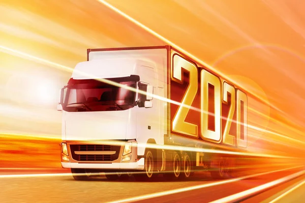 Semi truck like incoming year 2020 Royalty Free Stock Images