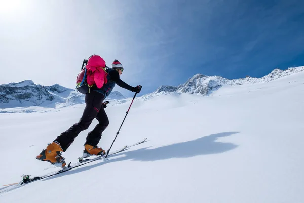 Ski touring beklimming — Stockfoto