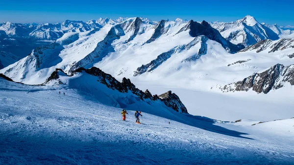 스위스 알프스산맥의 스키 투어 스톡 사진