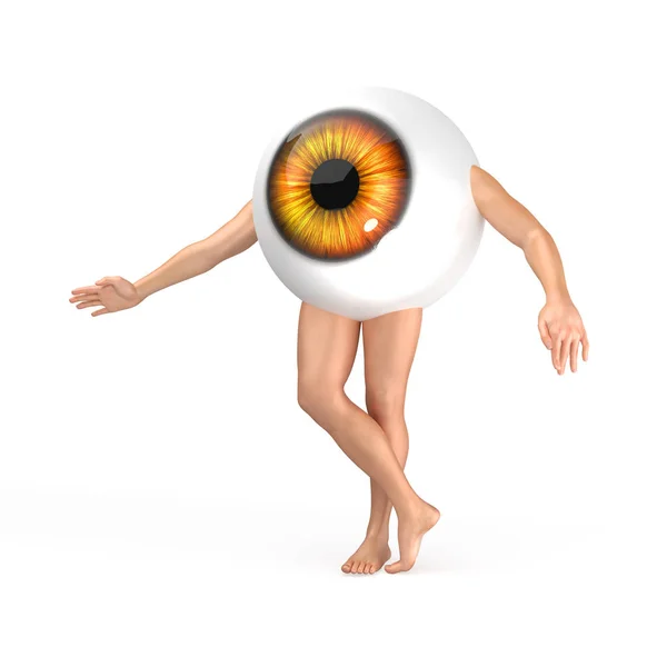 Großes orangefarbenes Auge mit Beinen und Armen stehend — Stockfoto