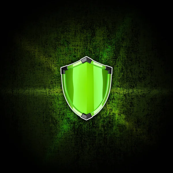 Escudo verde no fundo escuro — Fotografia de Stock
