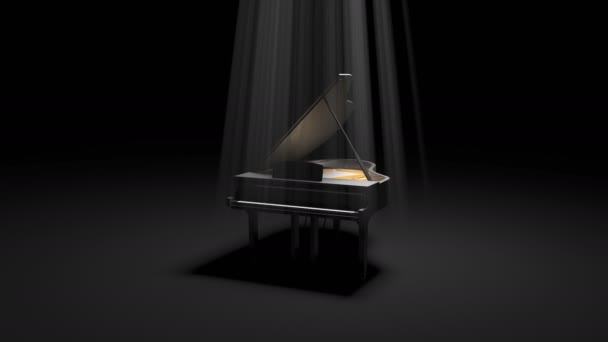Lüks siyah piyano spot altında karanlık sahnesinde — Stok video