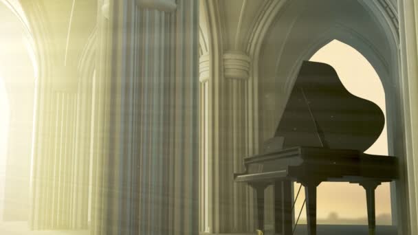 ゴシック様式の教会でグランド ピアノ — ストック動画
