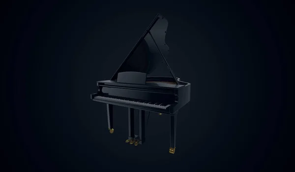 Modrý lesklý Piano v tmavé scéně — Stock fotografie