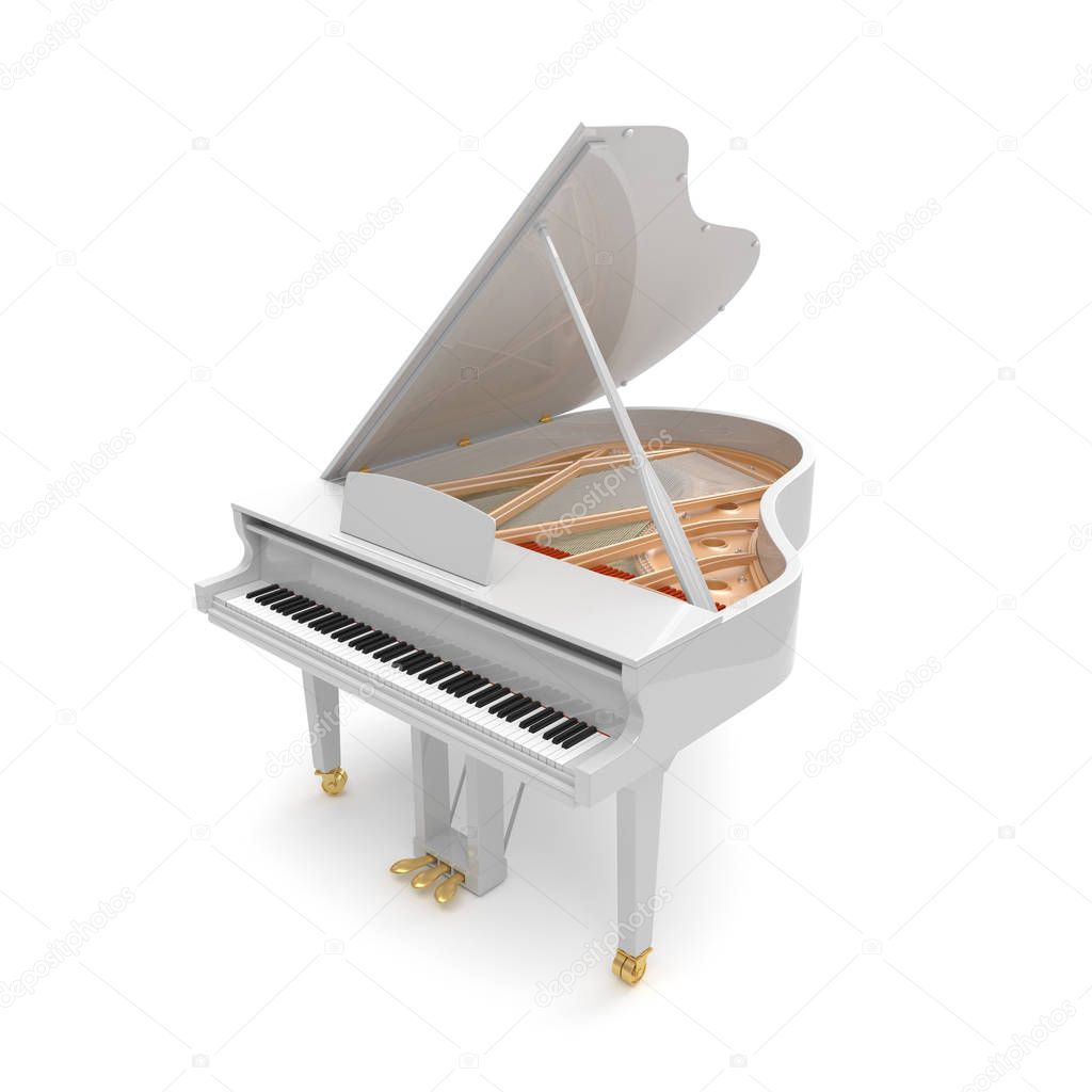 White glossy musical instrument - acoustic piano.