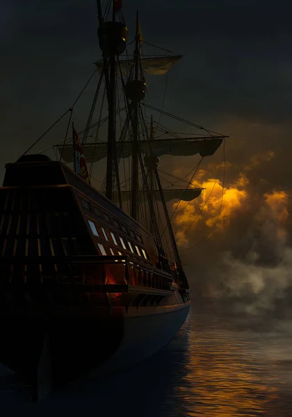 西班牙语Galleon in The Night — 图库照片