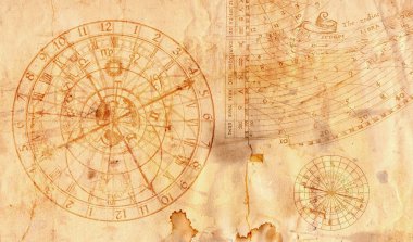 Astronomik Saat'in grunge tarzı bir arka plan - 16:9 olarak yararlı