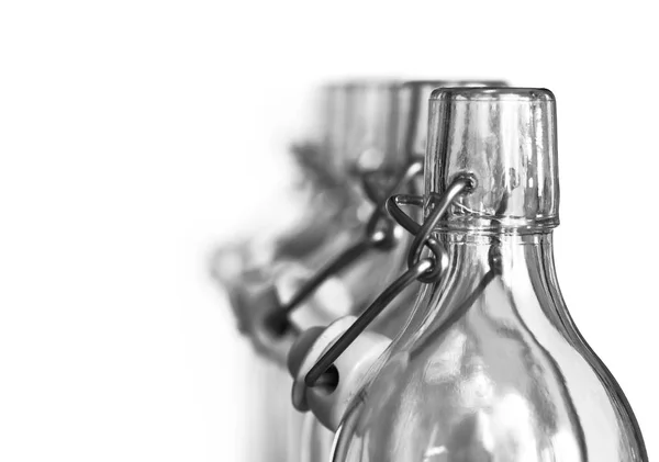 Neck of glass bottles with a porcelain stopper — Stock Photo, Image