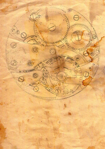 Clockwork mechanism on grunge paper — Stock Photo, Image