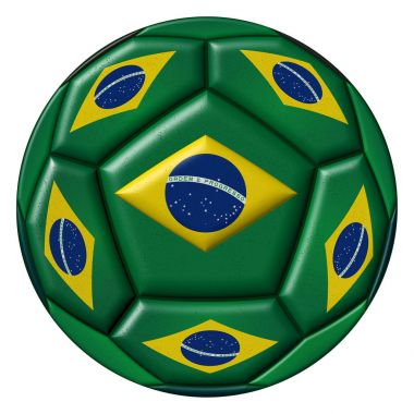 Beyaz arka plan üzerinde Brezilya bayrağı futbol topu