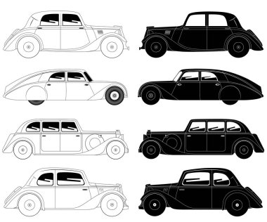 Vintage cars - vektör çizim seti
