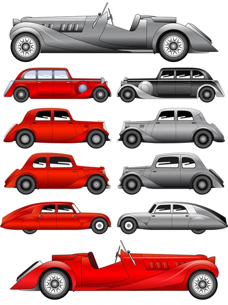 Conjunto de coches antiguos - ilustración vectorial — Vector de stock