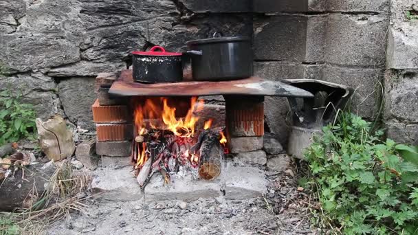 Μαγείρεμα των τροφίμων για το τζάκι — Αρχείο Βίντεο