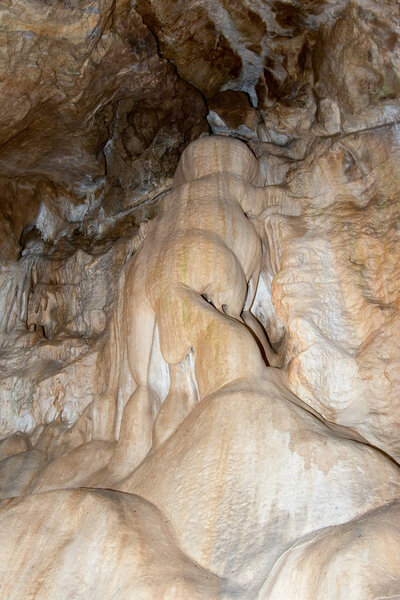 Stalactite formation in karst cave