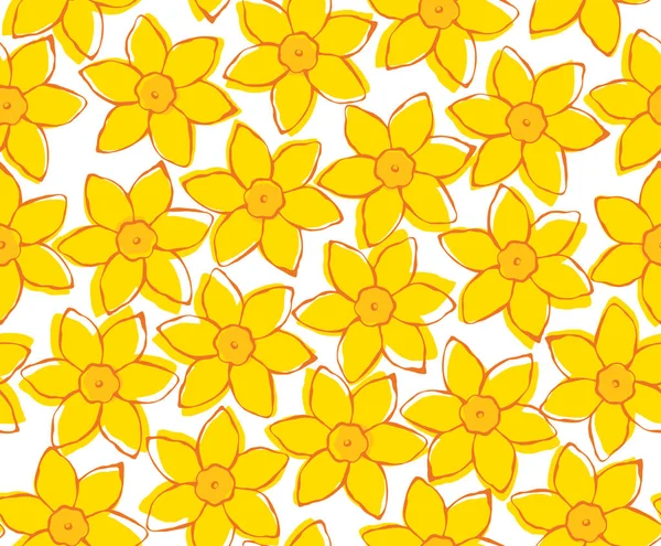 Primavera flor amarilla patrón sin costura en blanco — Archivo Imágenes Vectoriales