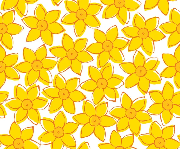 Primavera amarelo flor sem costura padrão no branco —  Vetores de Stock