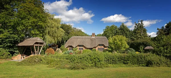 Huisje met rieten dak op platteland — Stockfoto