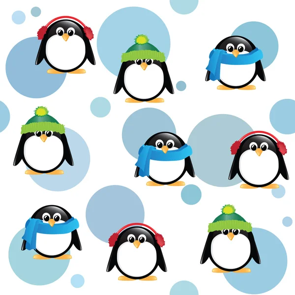 Χαριτωμένα πιγκουΐνους στην Χειμερινή ένδυση — Διανυσματικό Αρχείο